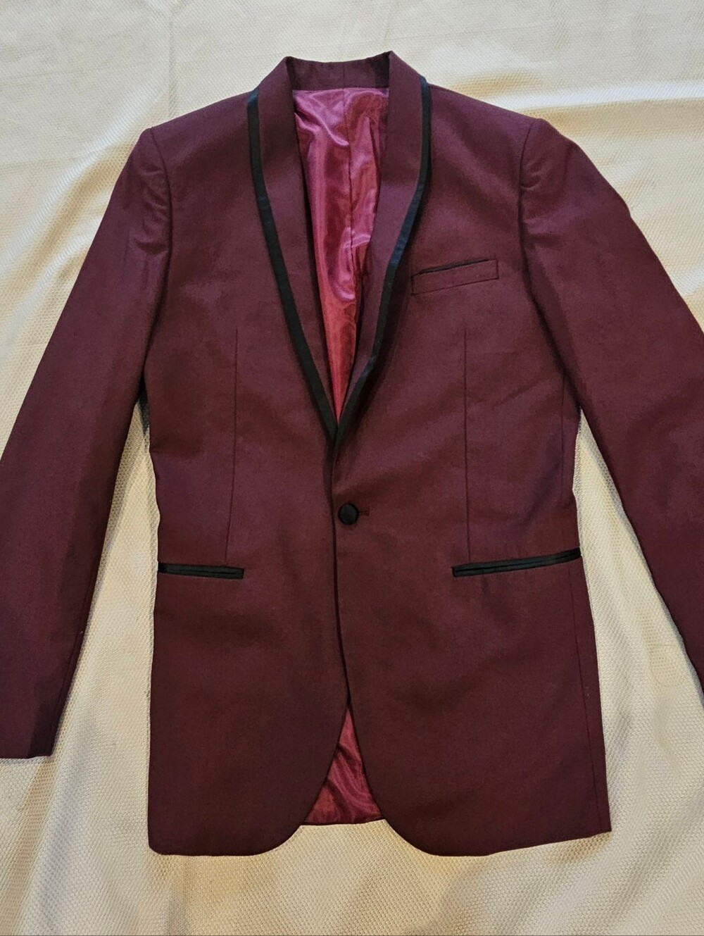 Statement Italy Burgundy Tuxedo Blazer Slim Fit Shawl Collar Satin Trim ~38R